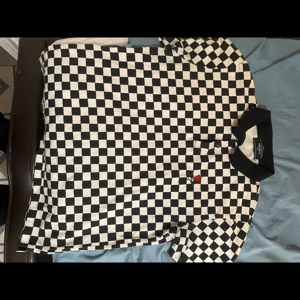 Forever 21 Checkered Rose Polo